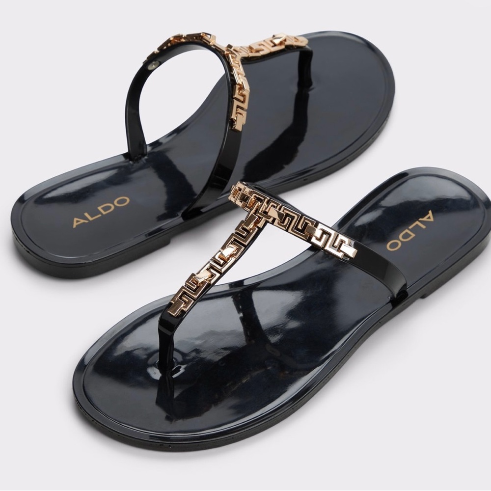 Aldo Black and Gold Chain-Link Sandals